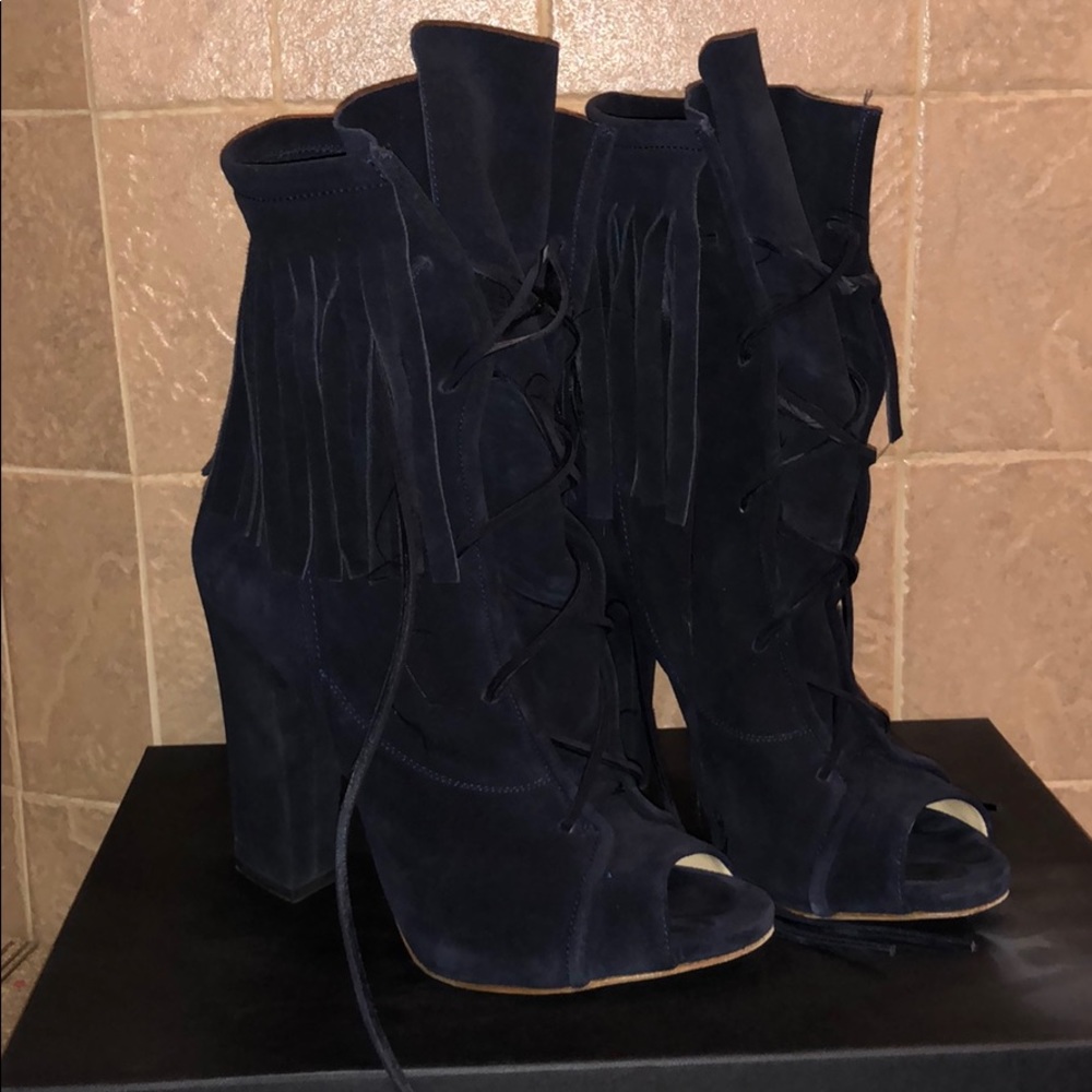 Authentic Giuseppe Navy Suede Boot Heels